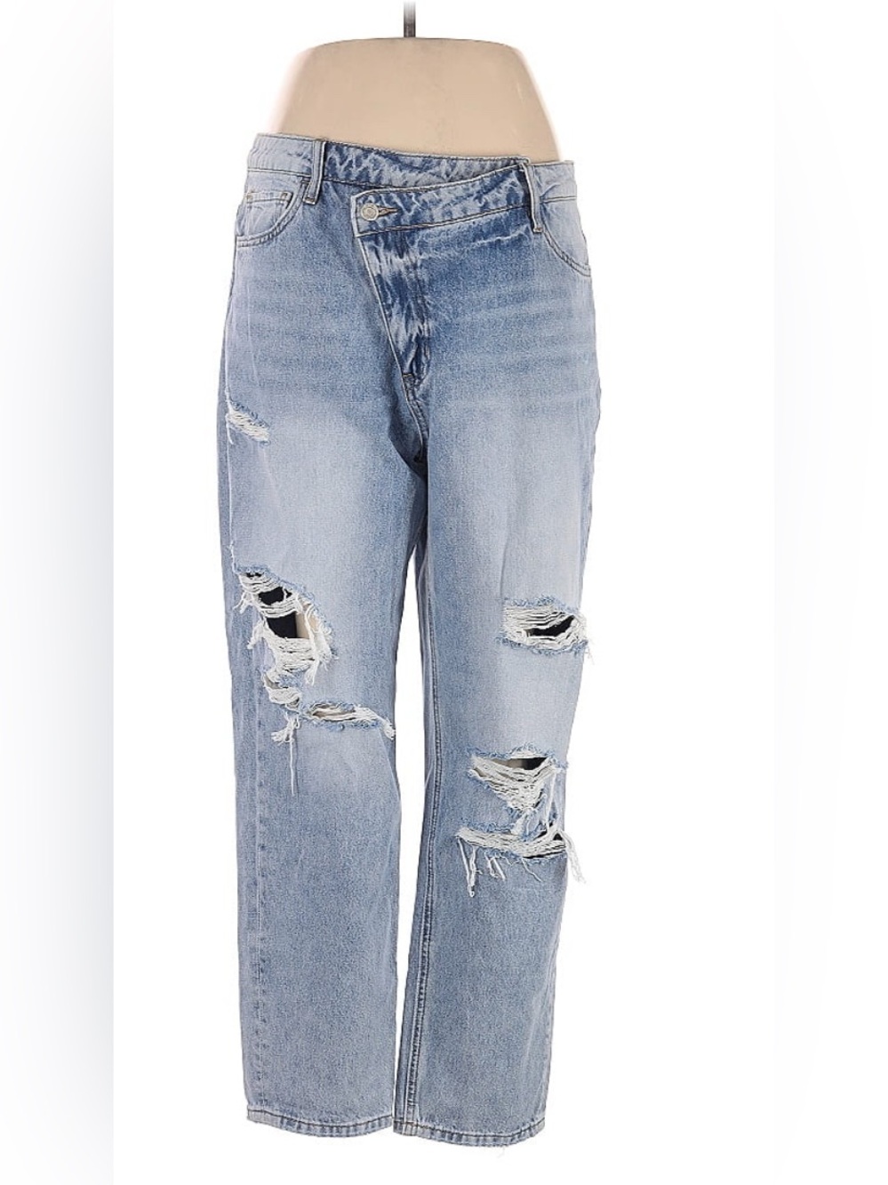 Light Wash Distressed Boyfriend Jeans — Women